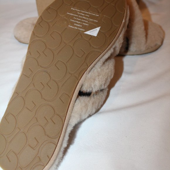 NIB UGG WOMEN'S SHEARLING SCUFFITA SPOTTY TAN SLIPPERS - Picture 6 of 7
